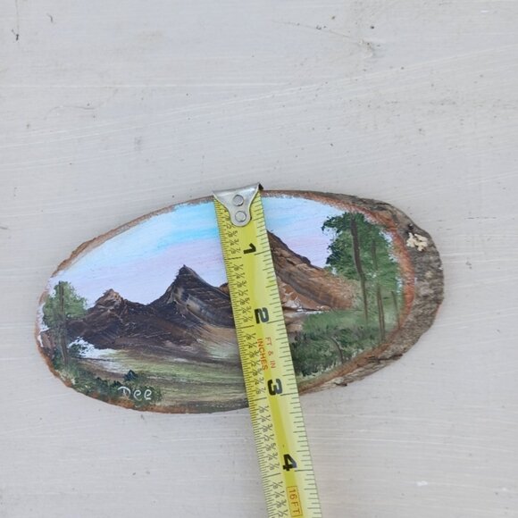 Hand Painted Wood Edge Slab Mountain Scenery Art Signed Fridge Magnet - Picture 5 of 6